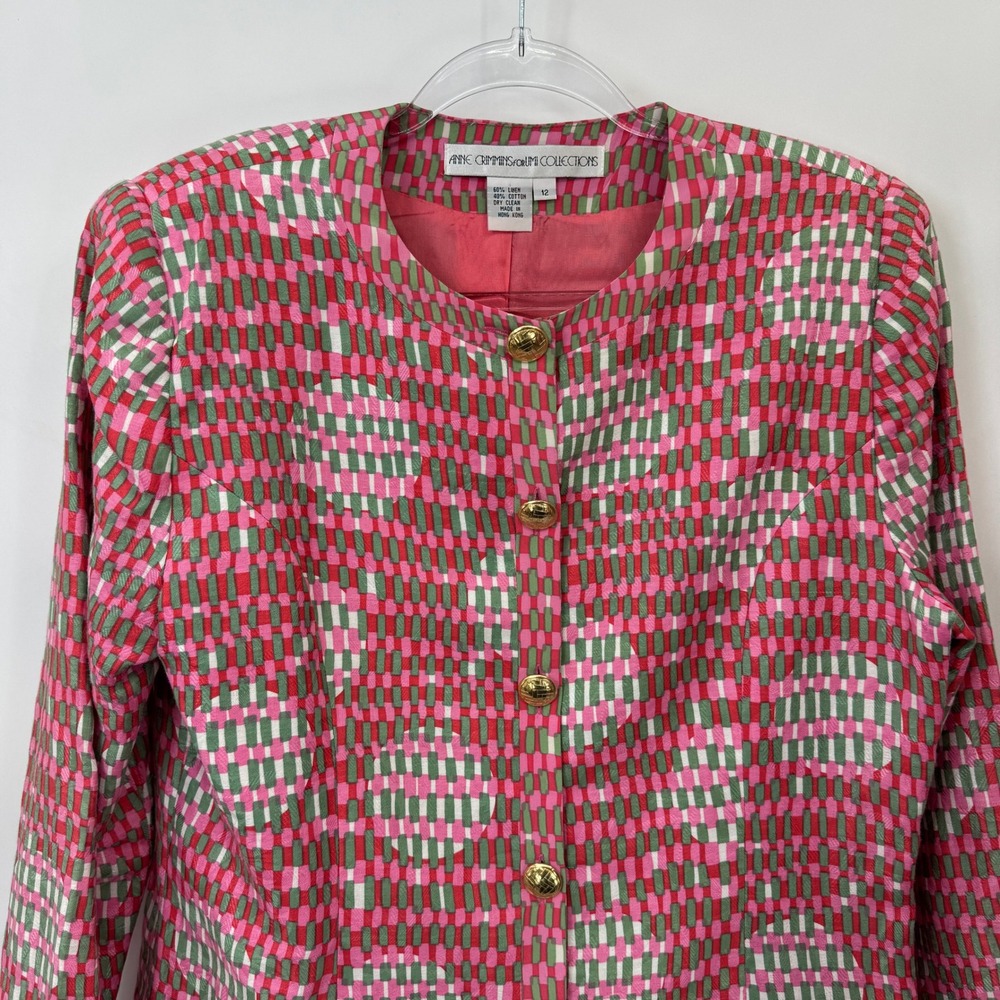 Anne Crimmins Skirt Suit Set Womens 12 Pink Geometric Coquette Vintage - Picture 6 of 16